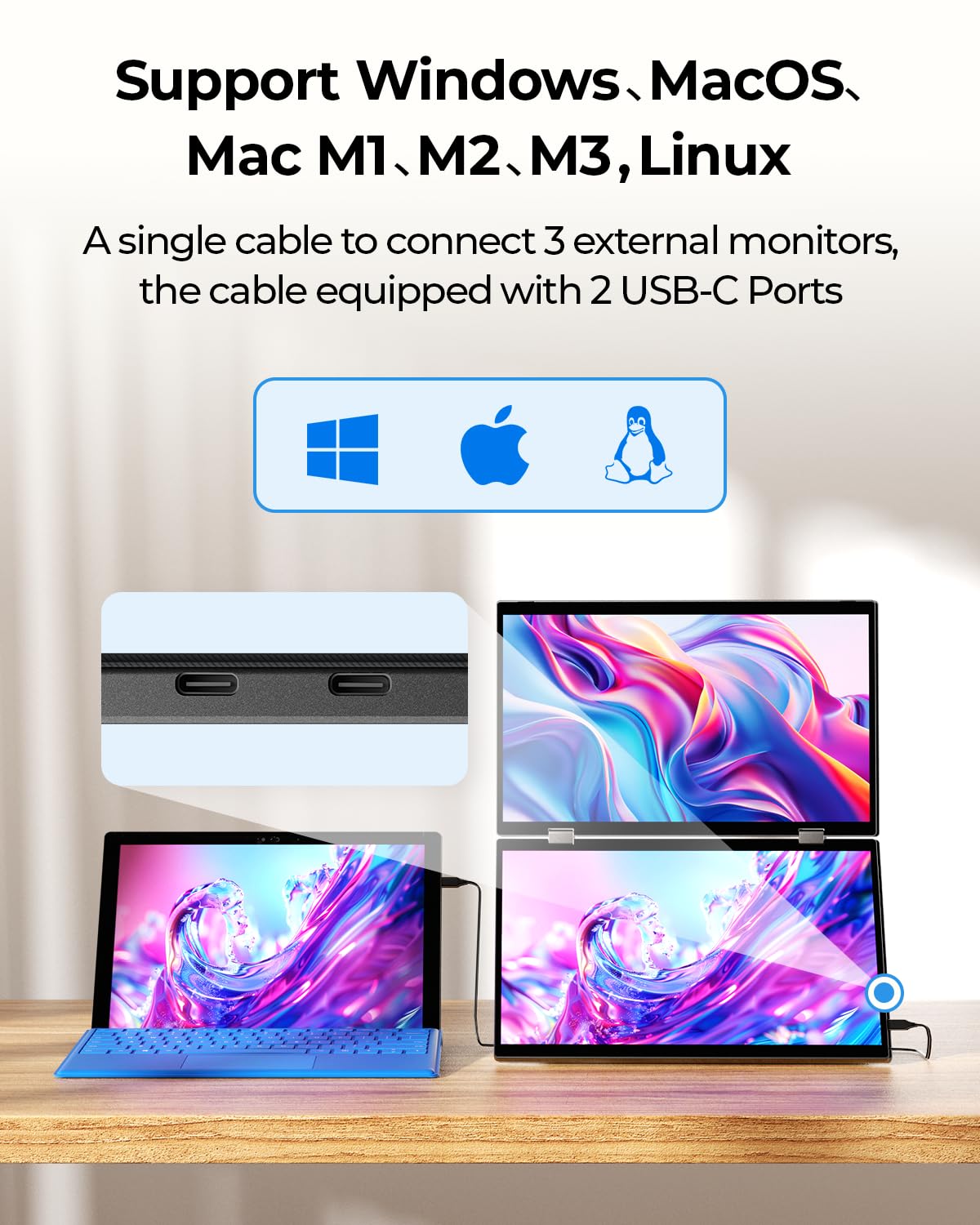YUBWVO Portable Dual Monitors, 15.6” 2K Dual Screen Monitor for