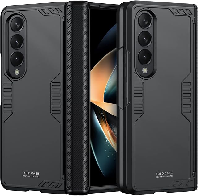 Vizvera for Samsung Galaxy Z Fold 4 Case, Fold 4 Case with Hinge Protection Heavy-Duty Shockproof Anti-Fall Protective Case for Galaxy Z Fold 4 Armor Cover Bumper Case 2022-Black