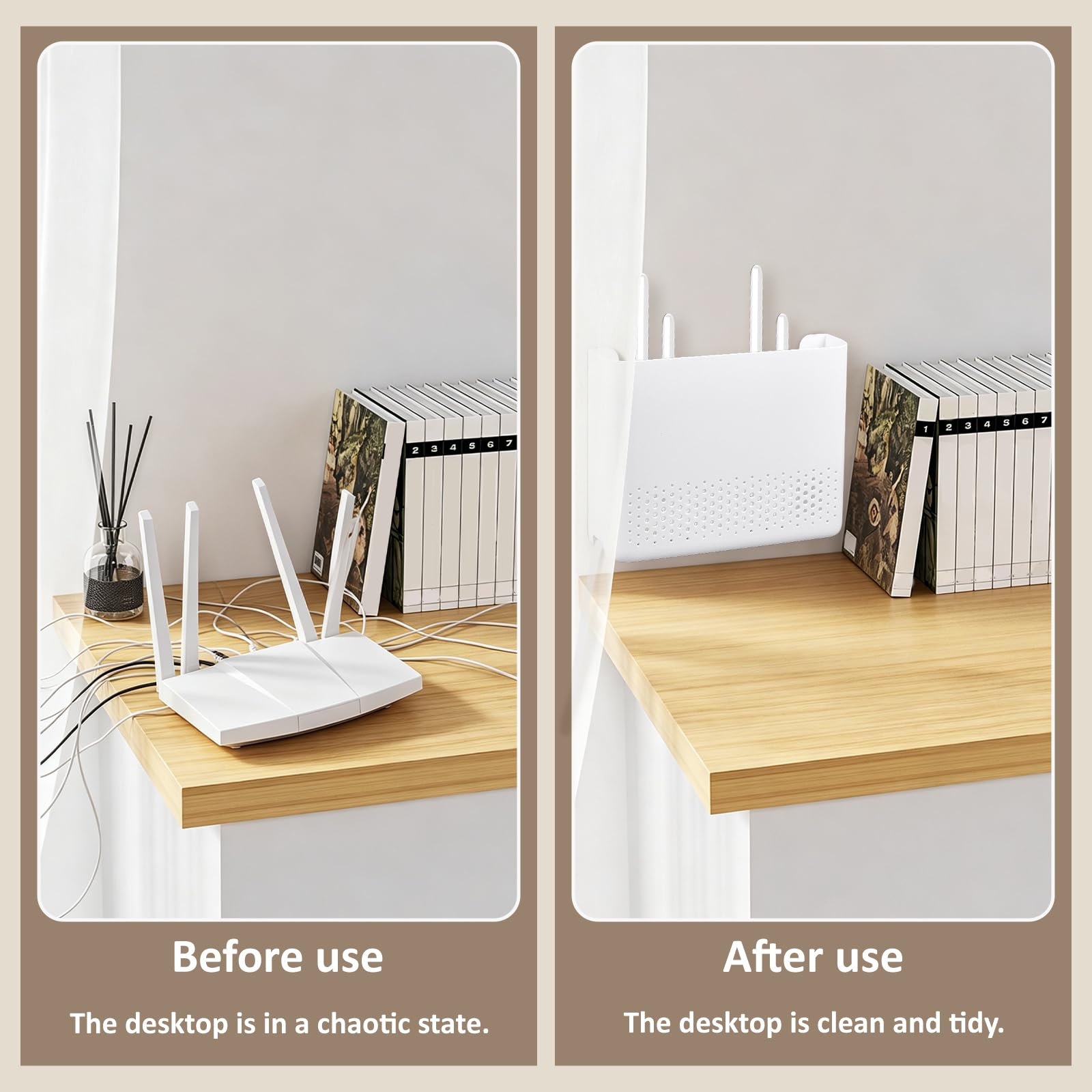 2 x Wandmontierter Router-Aufbewahrungshalter, Standard-Routerbox, kein Bohren, weiß, Kabelmanagement, Steckdosenleisten-Organizer, Aufbewahrungsschrank für Wohnzimmer, Schlafzimmer