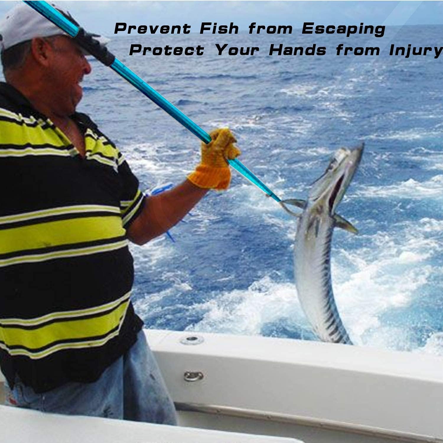 SANLIKE Telescopic Fish Gaff with Stainless Sea Fishing Spear Hook Tackle, Soft Handle Aluminium Alloy Pole for Saltwater Offshore Ice Tool