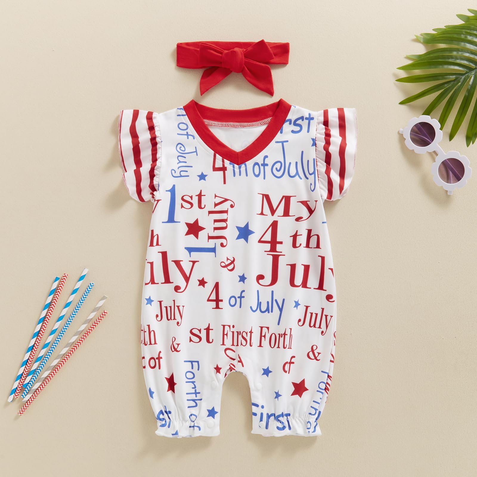 FYBITBO Baby Girl 4th of July Outfit My First 1st 4th of July Onesie Romper Sleeveless Jumpsuit Fourth of July Clothes (My First 4th of july, 0-3 Months)