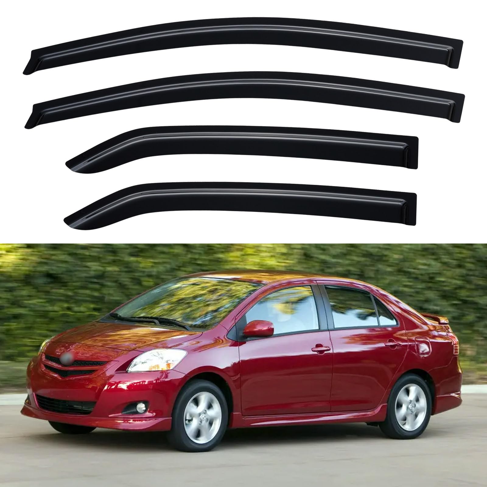 Window Visors Rain Guards for 2007-2013 Toyota Yaris Sedan | Out-Channel Window Vent Wind Deflectors Visors Shades Protectors for 07 08 09 10 11 12 13 Toyota Yaris