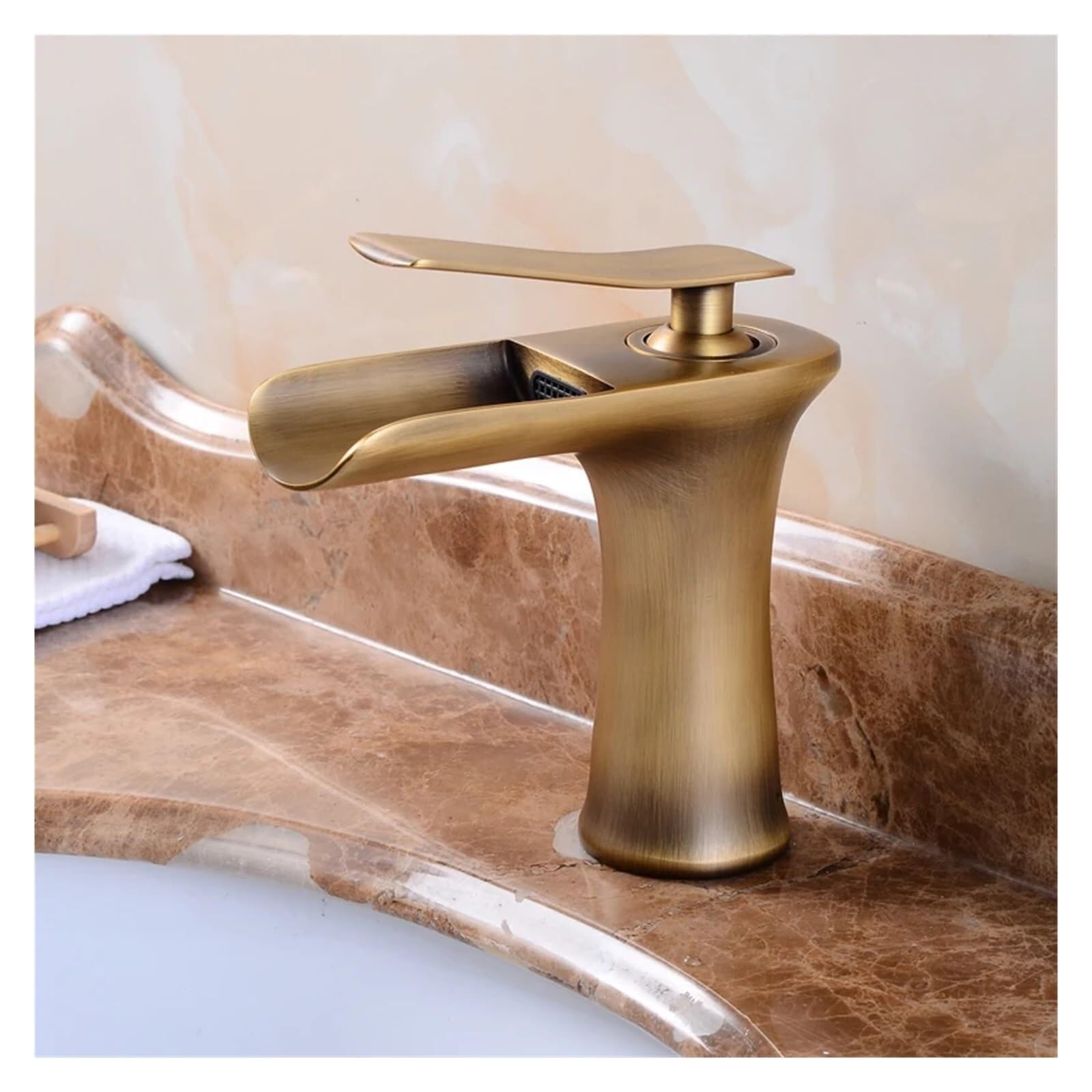 Basin Tap Waterfall Bathroom Basin Sink Faucets Hot Cold Tap Deck Mounted Water Mixer Crane Antique Bronze Chrome Finished(Antique Bronze)