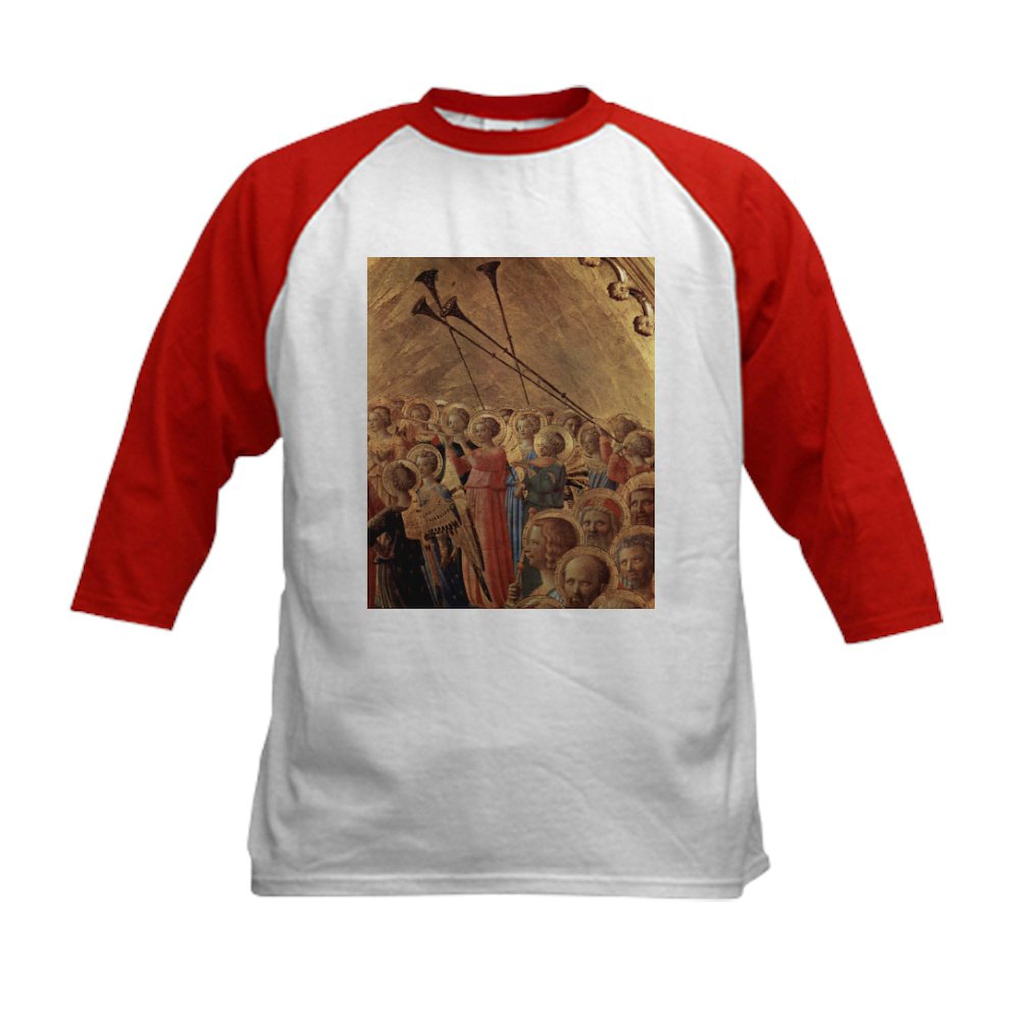 CafePress Medieval Angels Kids Baseball Jersey Kids Cotton Baseball Jersey, 3/4 Raglan Sleeve Shirt Red/White