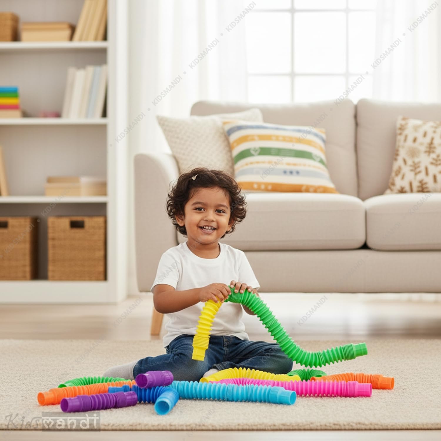 Kids Mandi Pop Tubes Sensory Fidget Toy Set (Pack of 24) | Colorful Stretch, Bend & Connect Tubes for Stress Relief, Focus & Motor Skill Development | Perfect Sensory Toy for Toddlers 2