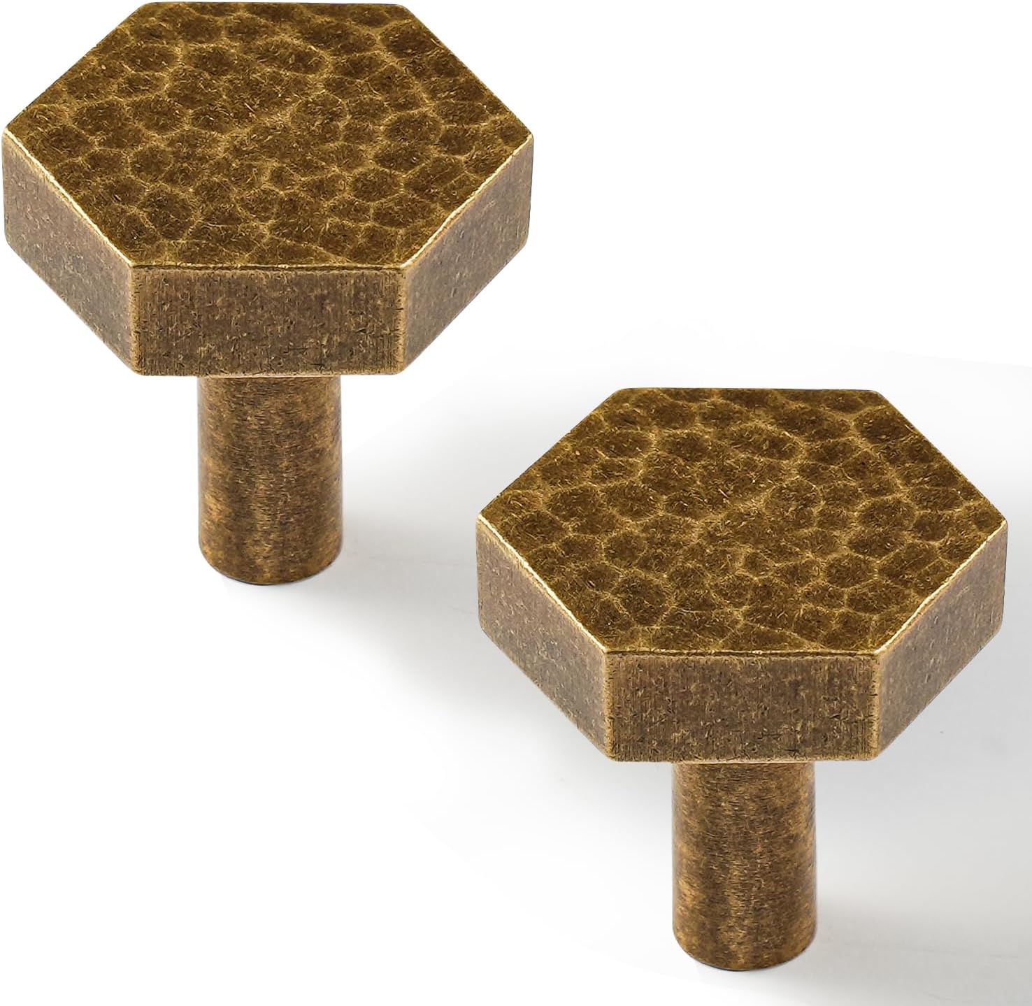 10 Pack Cabinet Knobs Antique Brass Kitchen Drawer Knobs Hammered Hexagon Dresser Pull, S