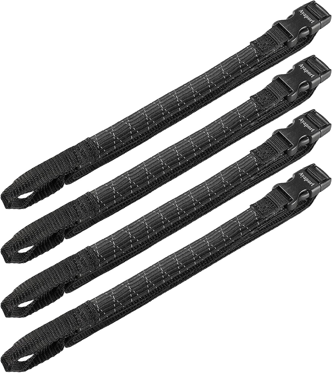 Ayaport Motorcycle Luggage Straps Adjustable Pack Stretch Straps 12'' -42'' Black/Reflective for Securing Loads to Motorcycles/Bikes etc. 4Pack