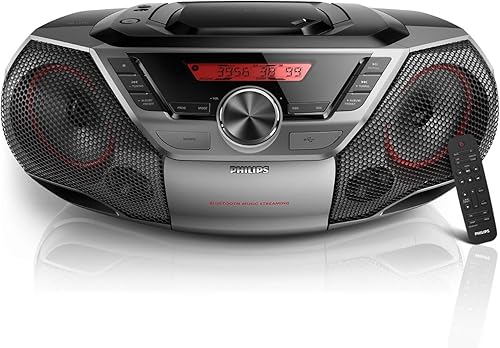 Miniatura 7 de Philips Reproductor de CD portátil Boombox Bluetooth con reproductor de cassette Todo en uno Potente sistema estéreo Boom Box Reproductor de CD