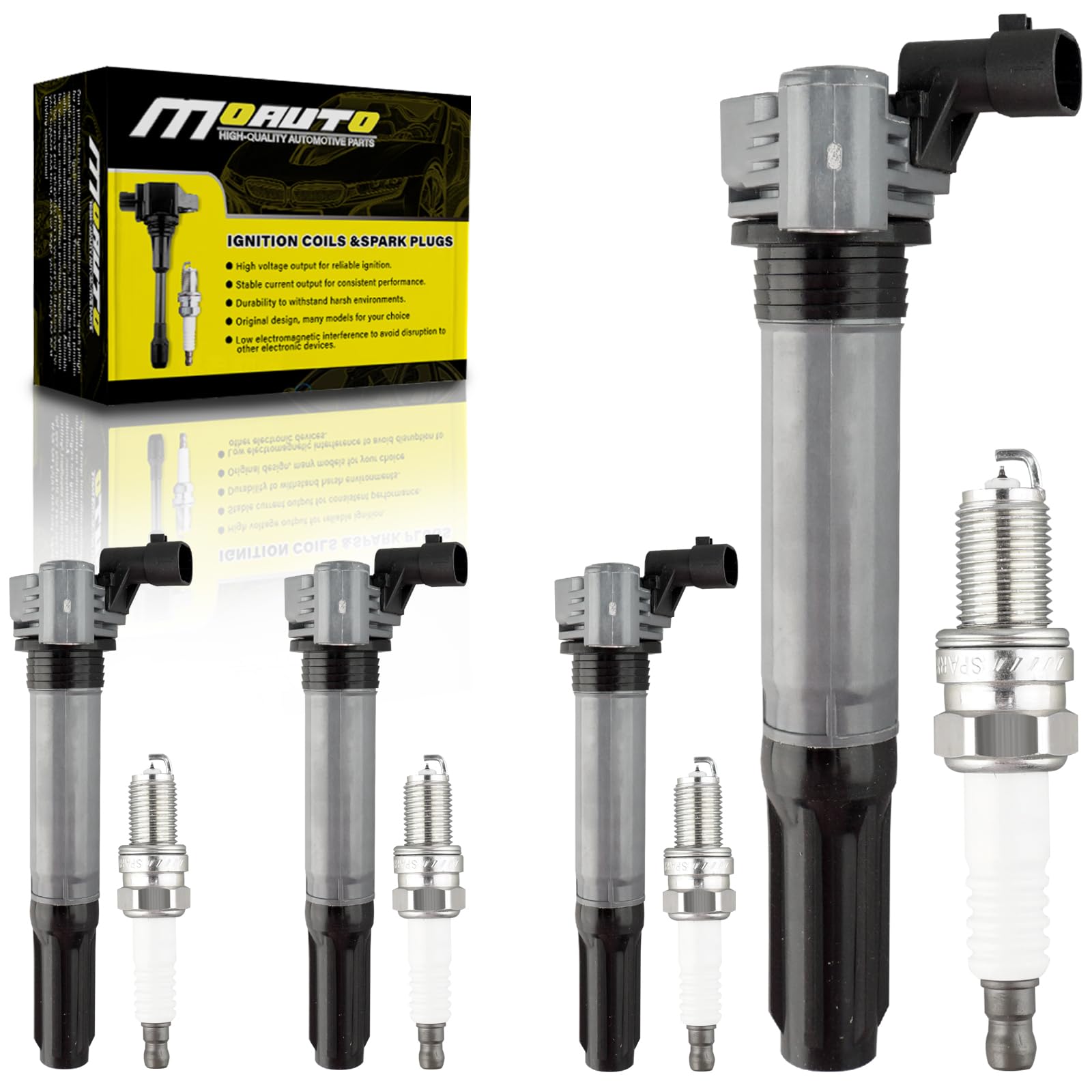 Photo 1 of MOAUTO Set of 4 Ignition Coils Pack UF649 68070492AB & 4 PCS Iridium Spark Plugs Compatible with Fiat 500 2012-2017 1.4L L4