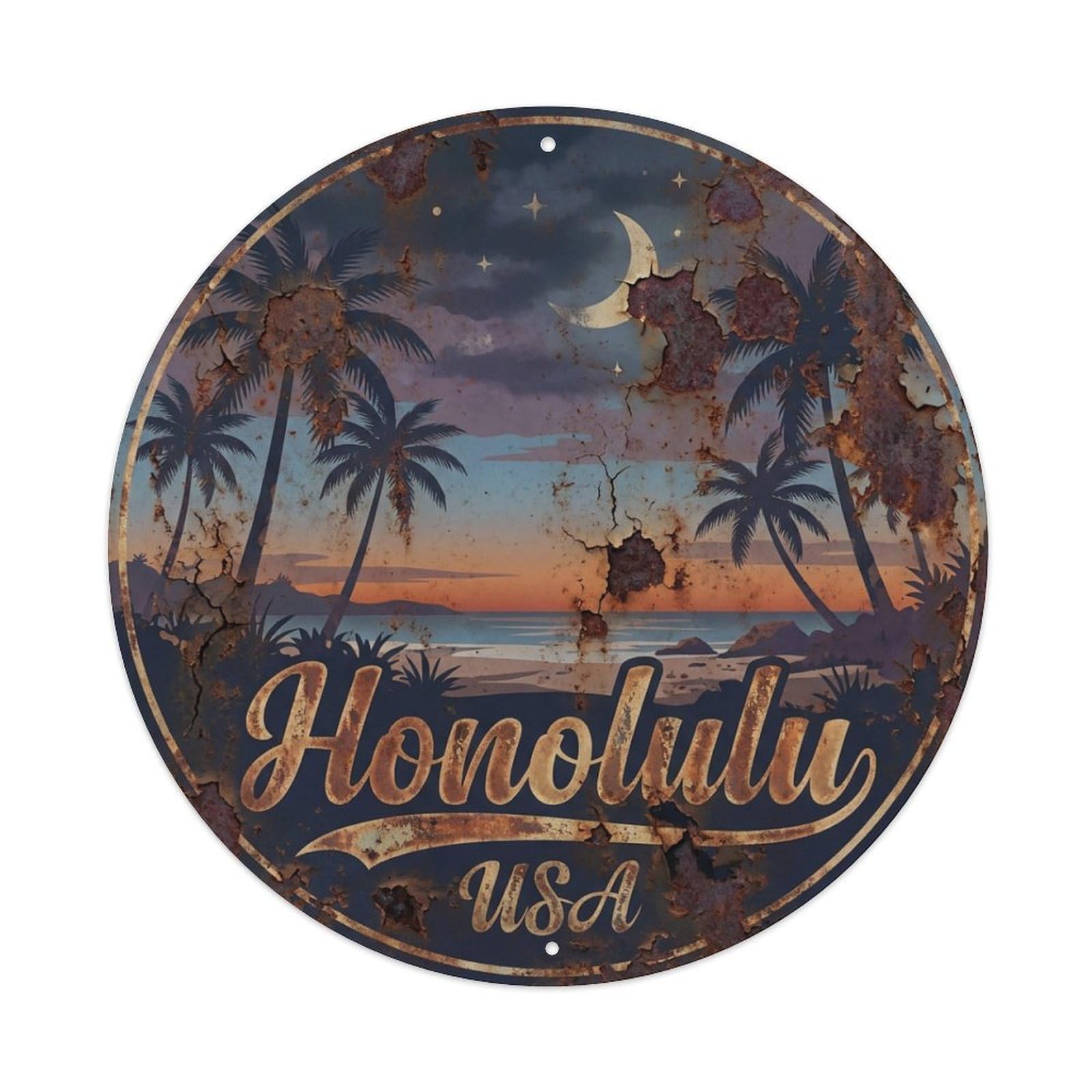 Vintage Travel Honolulu Hawaii Twilight Metal Tin Sign