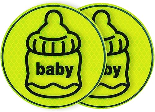 Gikop Adhesivo de bebé a bordo para automóviles (paquete de 2), 4 x 4 pulgadas, amarillo brillante, reflectante para bebé a bordo, calcomanía para