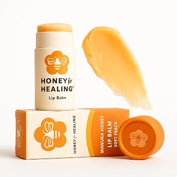 Manuka Honey Lip Balm 15+ UMF Ultra-Hydrating Formula with Beeswax, Castor Oil & Organic Coconut Oil | 12+ Hour Moisture | Eco-Friendly Recyclable Tube | 0.25 oz / 7 g Soft Peach