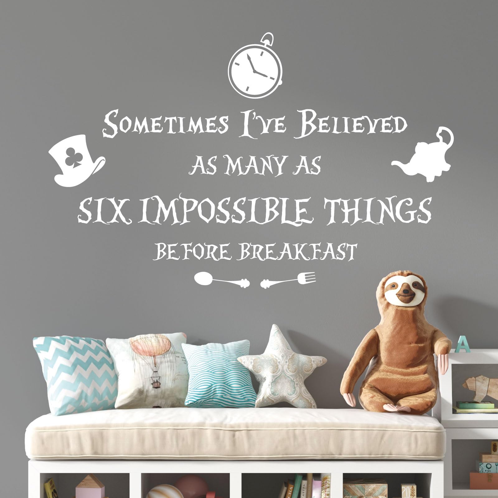 Sometimes I've Believed as Many as Six Impossible Things... - Alice in Wonderland Book Wall Quote [Large] [White] — image 1