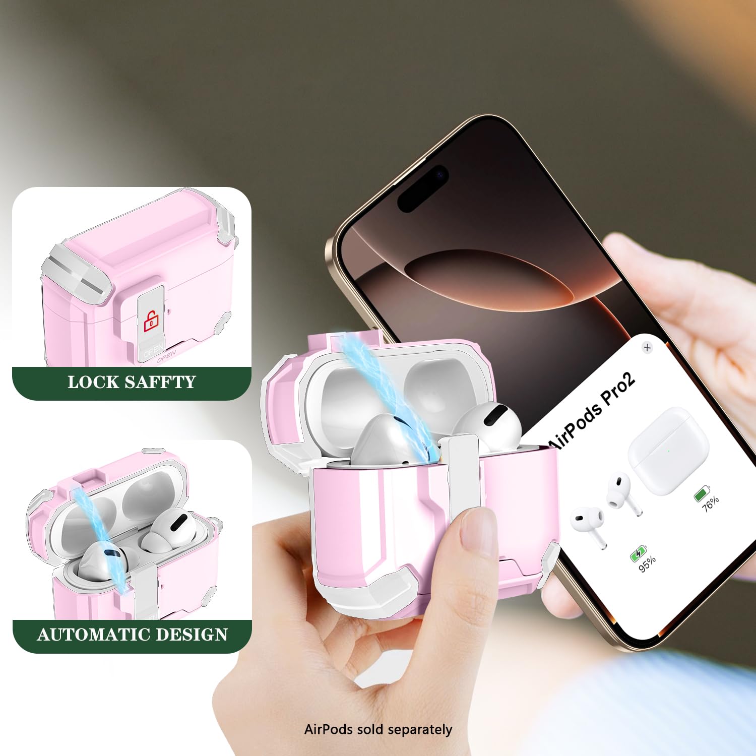 Sahara - Custodia resistente con serratura di sicurezza serie Raider, compatibile con MagSafe per AirPods Pro 3, Desert Rose, (HP00220)