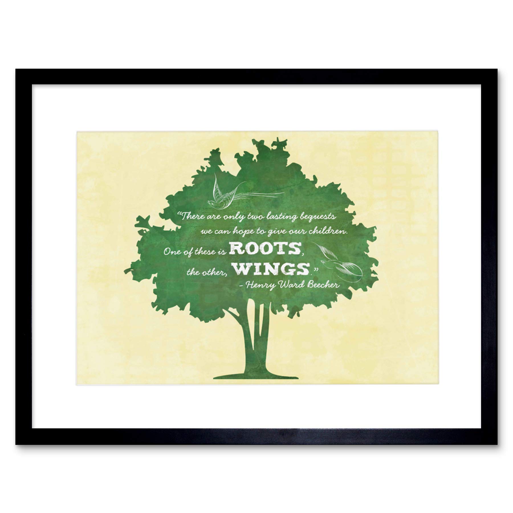 Wee Blue Coo Bequests Children Roots Wings Beecher Quote Typography Ivory Art Framed Wall Art Print
