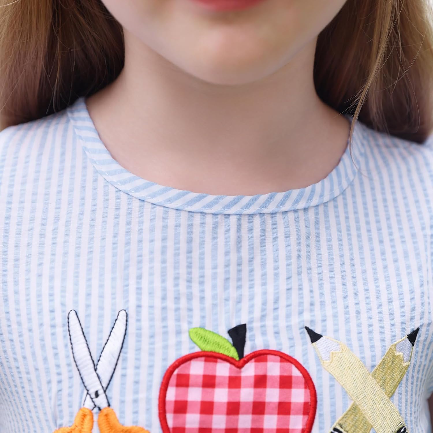 IMEKIS Toddler Kids Girls Back to School Dress Ruffle Sleeve Plaid Embroidered Kindergarten Outfit 3-8T