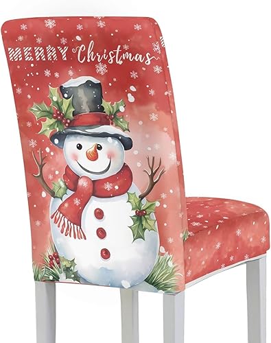 Miniatura 4 de Rnyleeg Juego de 1 fundas de asiento de Feliz Navidad para sillas de comedor, fundas elásticas suaves y cómodas para sillas de comedor con estampado