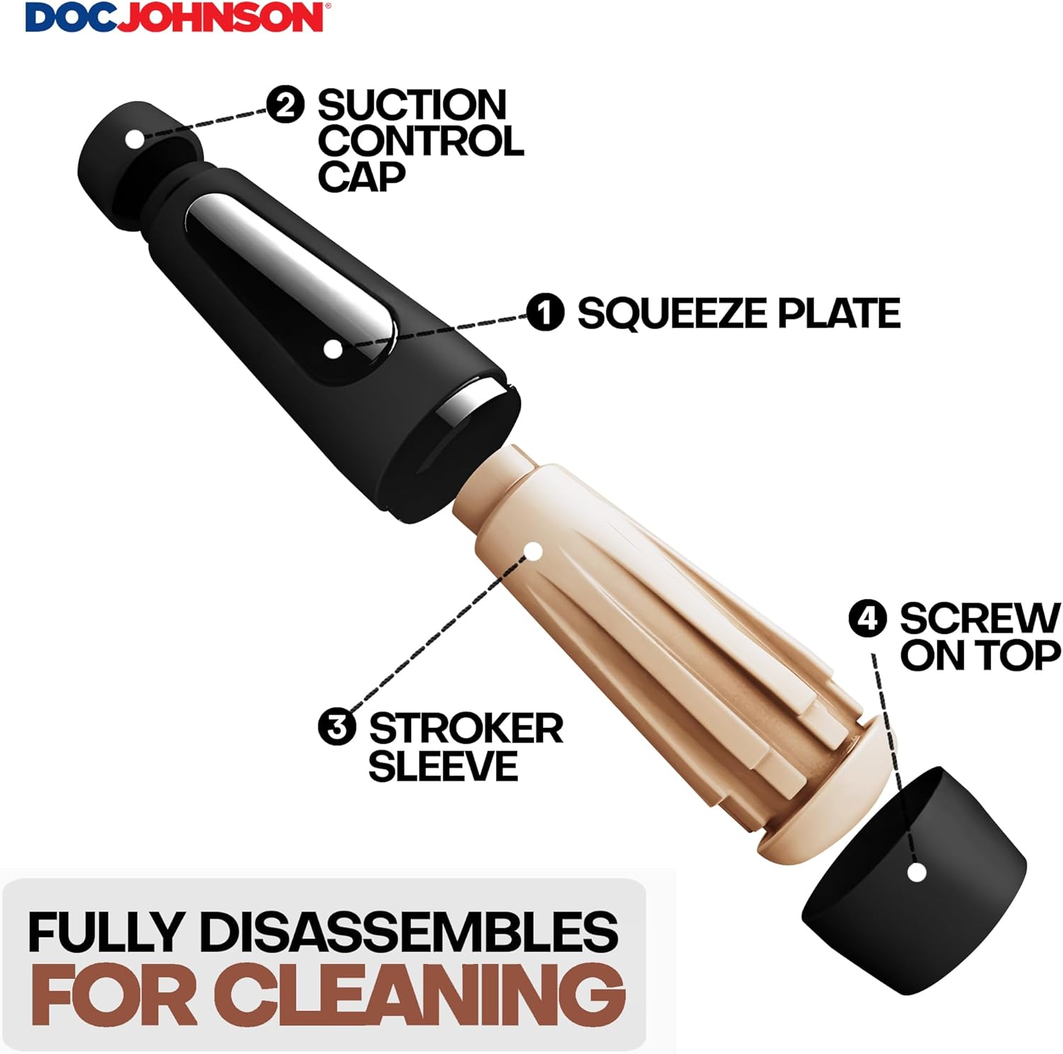 Doc Johnson Main Squeeze - Fay Reagan - Squeeze Plate for Precise Pressure - Twist End Cap to Control Suction - Discreet Premium Stroker - Male Masturbator, Vagina, Vanilla
