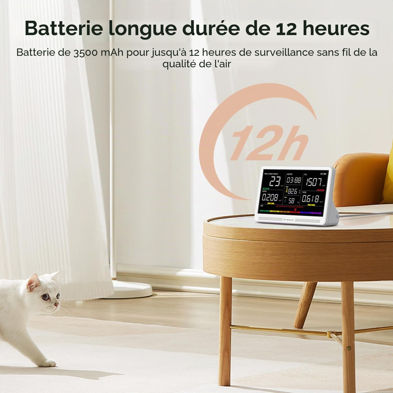 bonoch Appareils Mesurant Qualité Air Intérieur 16en1,7" Détecteur CO2 12h