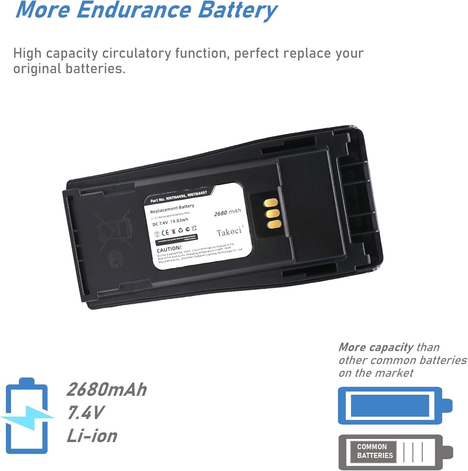 (2Pack) Replacement Battery for Motorola CP200D CP200 CP200XLS CP150 CP140 CP160 CP170 CP180 NNTN4496 A AR NTN4497 AR 2680mAh 7.4V - Image 4