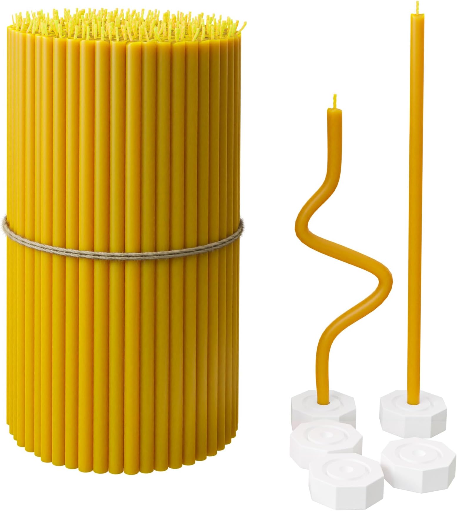 BlueBee Pure Beeswax Candles Bulk for Home - 200pcs Tall Thin Taper Candles + 5 Holders, Honey Scent, Smokeless, Long-Burn, All Natural for Church Prayer, Hanukkah, Birthday Cake, Christmas Advent