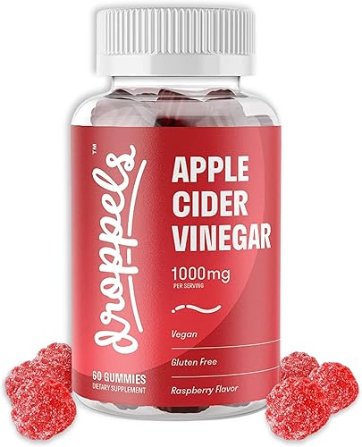Droppels Gomitas de vinagre de sidra de manzana, 1000 mg, 60 unidades, veganas, sin gluten, fabricadas en Estados Unidos, apoyan la salud digestiva