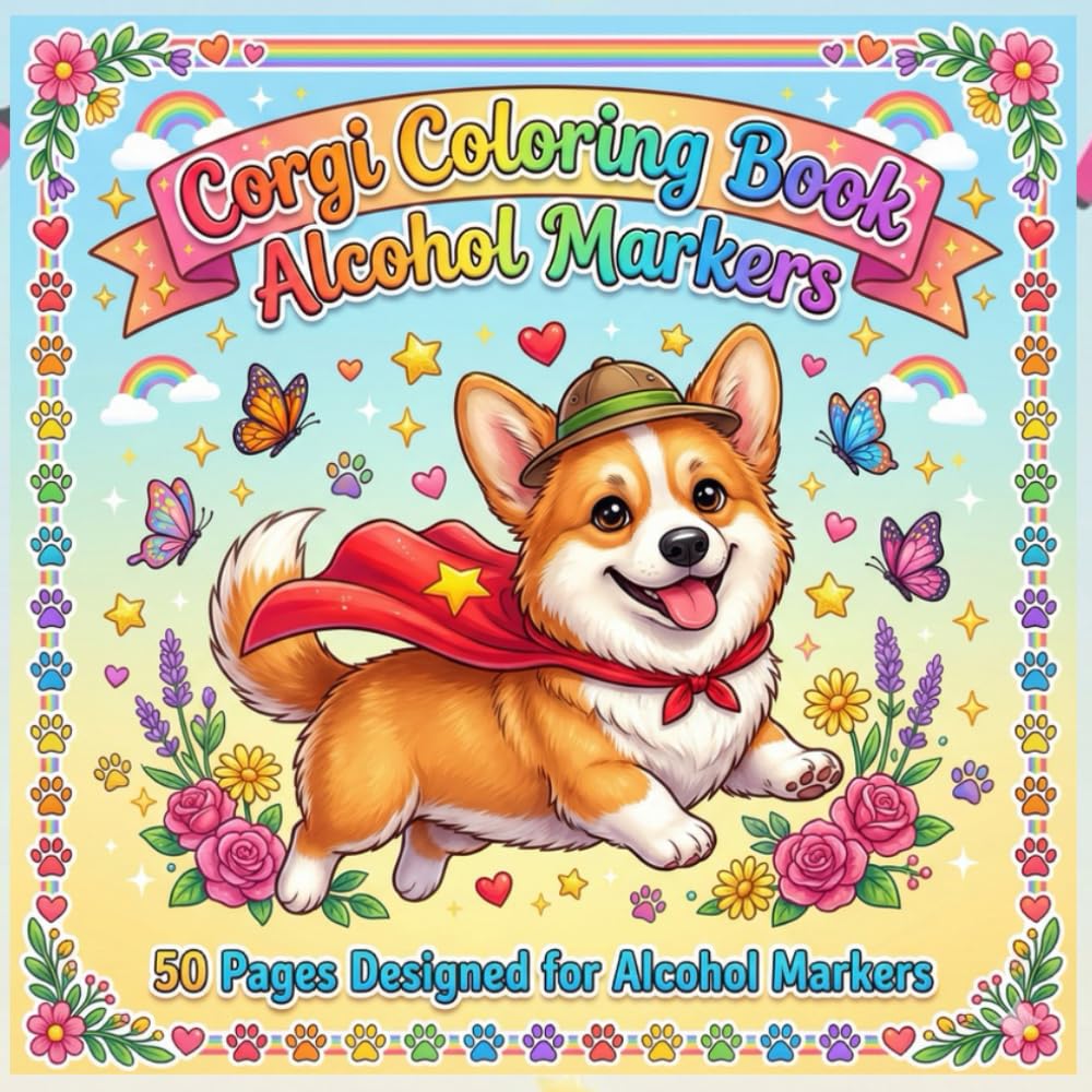 Corgi Coloring Book Alcohol Markers: 50 Cute Corgi Line Art Pages Designed for Alcohol Markers – Single-Sided, 8.5" x 8.5", Bold Outlines for Easy Coloring