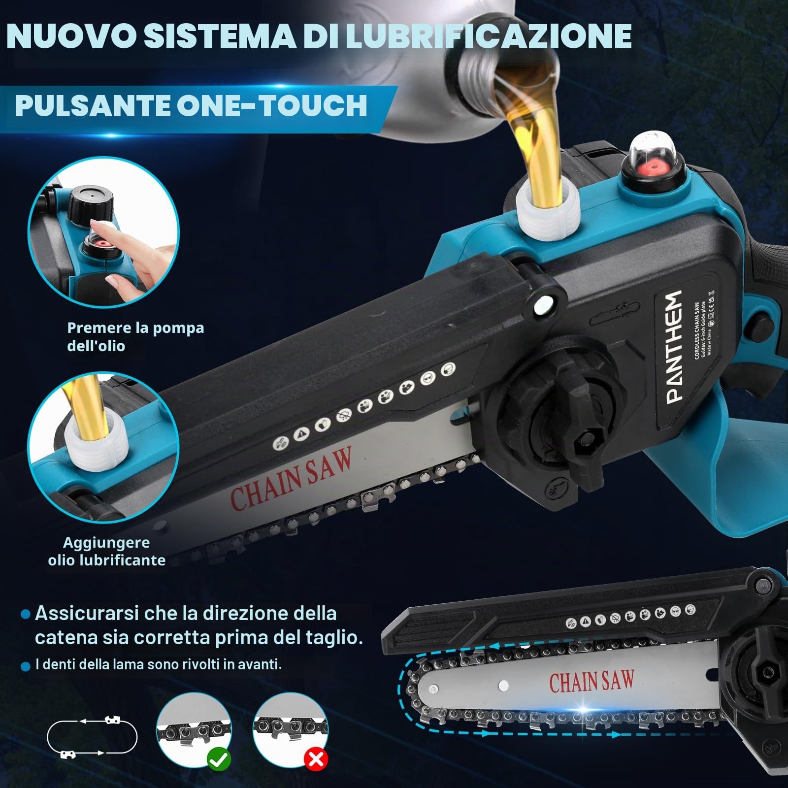 panthem 6 pollici motosega a batteria & 45mm Forbici Elettriche da Potatura con Asta Telescopica, 4 In-1 Kit Motosega e Forbici con 2 * 4000 mAh Batterie cesoie, motosega telescopica
