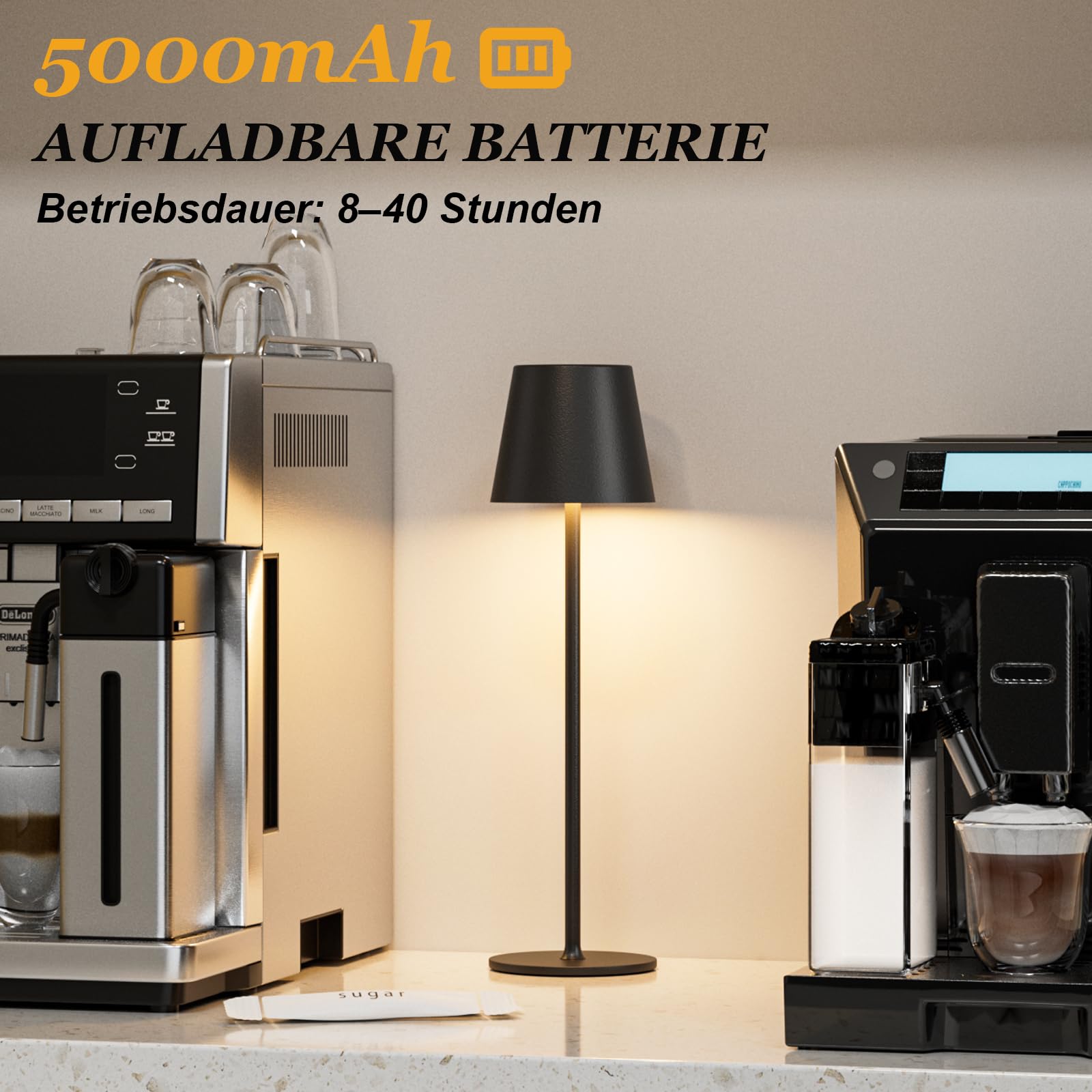 Tischlampe Kabellos 2er Set, Akku LED Tischleuchte, Nachttischlampe Touch Dimmbar mit 3 Farbtemperatur, Tischlampe mit USB-C Aufladbar für Outdoor Nachttisch Esstisch Camping(Schwarz)