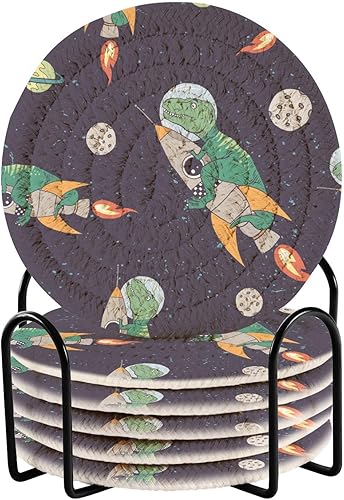 Coasters Absorbant and Holder Set of 6 Coasters for Coffee Table Minimalist Coasters Porta Vasos para Mesas Astronaut Dinosaur Space
