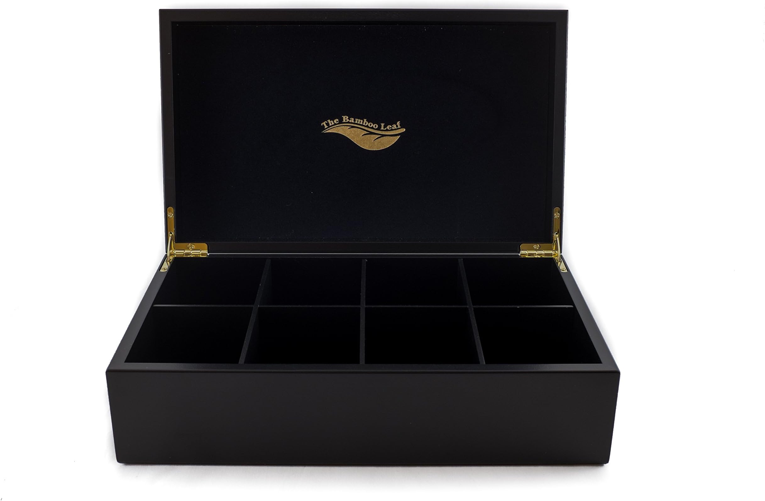 Tea Box Storage Organizer for Tea Collections, 8 Compartment w/Solid Lid (Black)