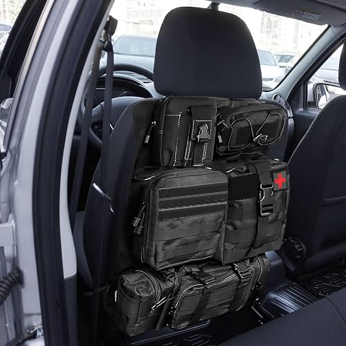Organiseur tactique pour siège de voiture avec 5 sacs amovibles, protection de dossier de voiture Oxford 600D imperméable pour la plupart des véhicules, SUV, camion, pick-up - 8
