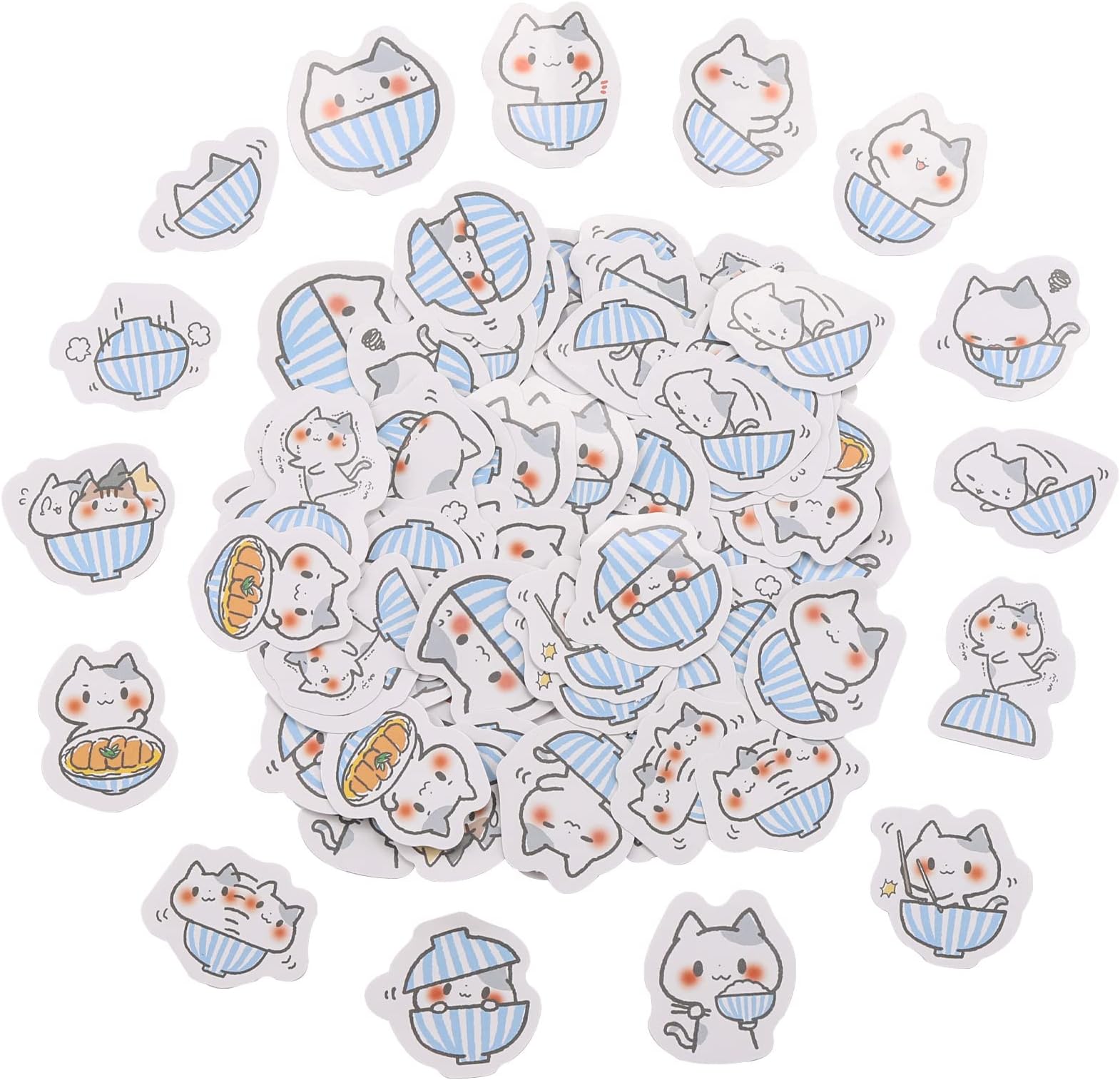 180 Pcs Cute Cat Stickers - Waterproof Vinyl Waterbottles Laptop Luggage Scrapbook Cartoon Cats Sticker Decal for Kids Teens Adults (Bowl Cat)