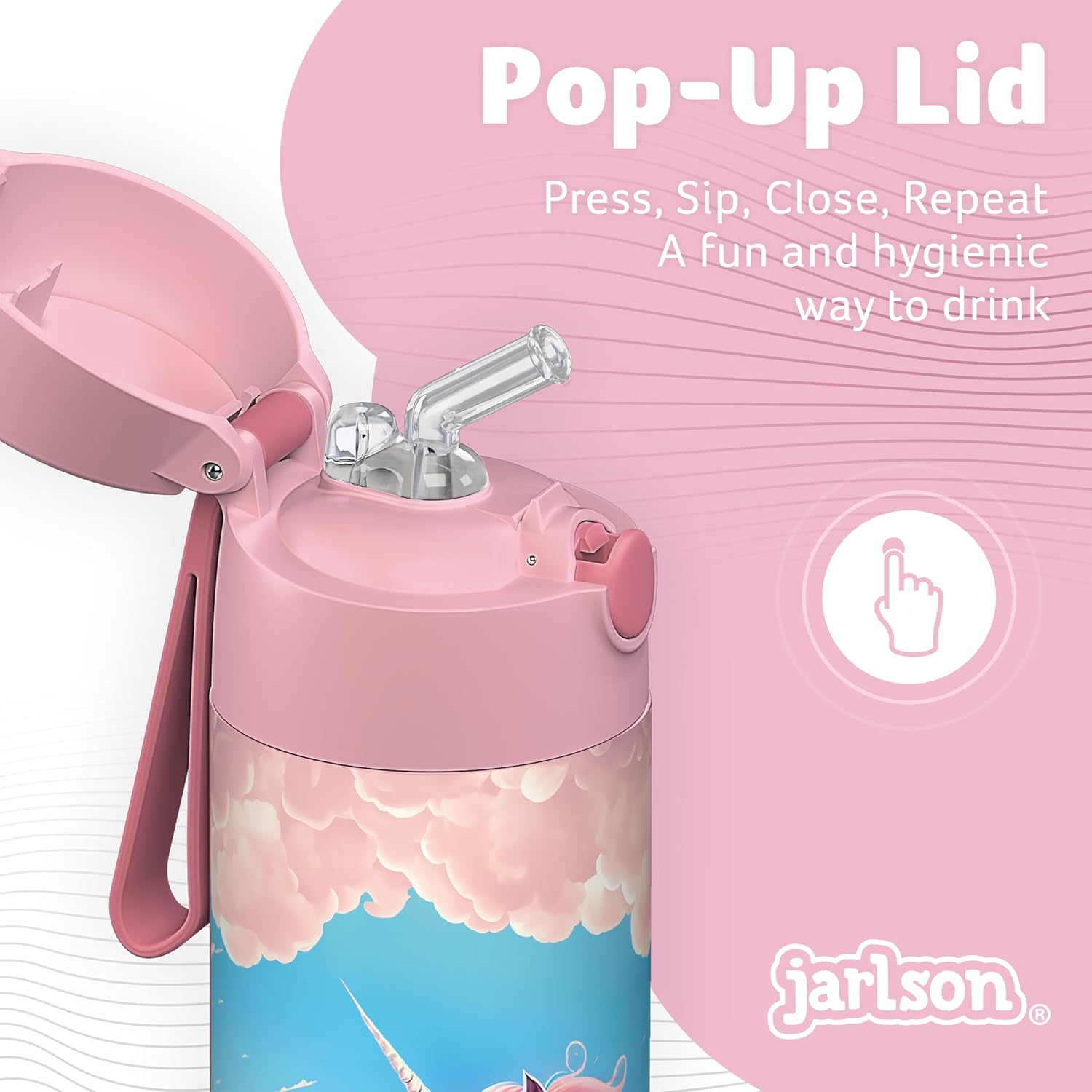 Jarlson® Kids Water Bottle CHARLI [18OZ] - Stainless Steel Thermos Bottle with Straw - Insulated Waterbottle Spill Proof for School & Sports - Thermo Tumbler for Boys & Girls (Unicorn)