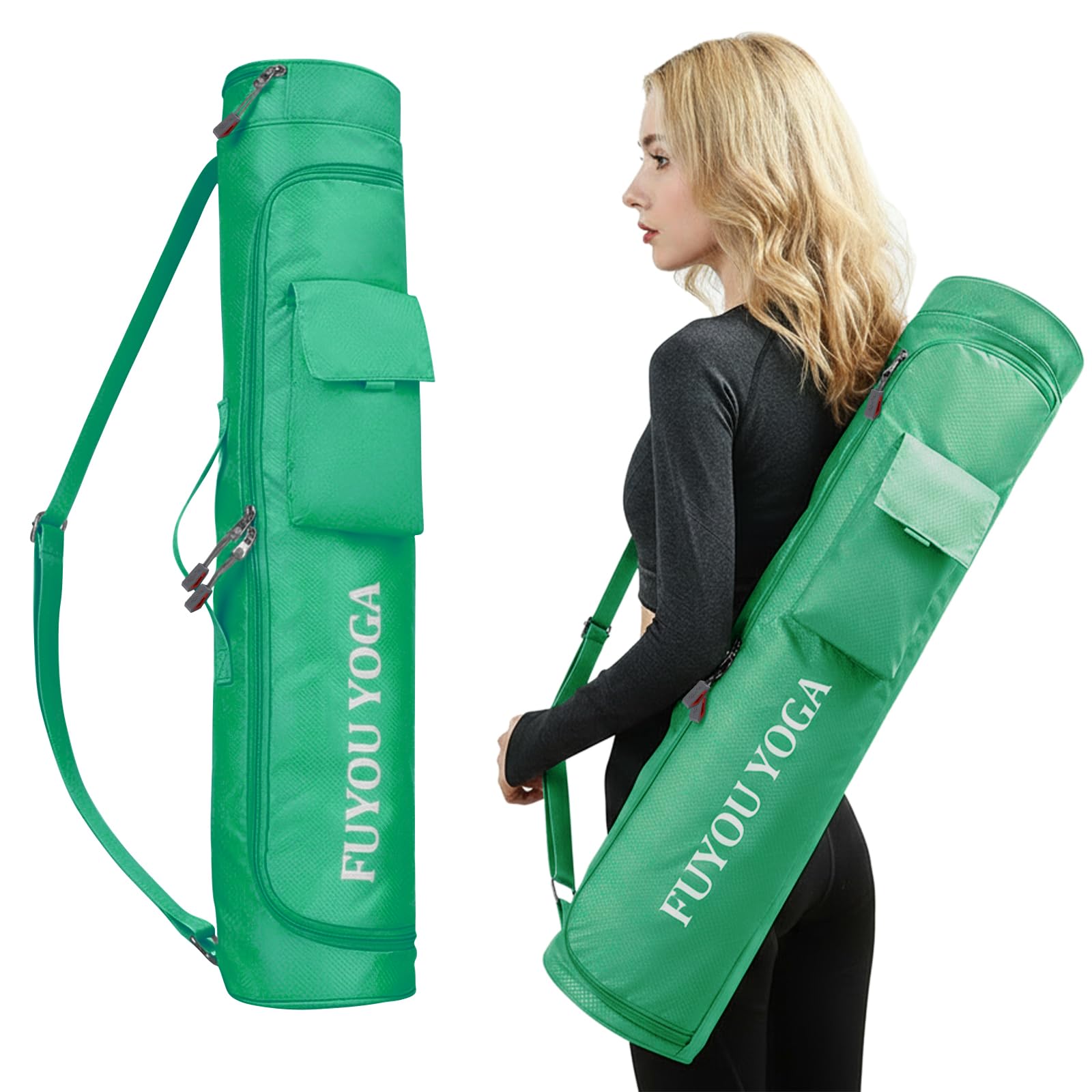 MKEOIEAU Yoga Mat Bag with Carrying Strap Full Zip, Gym Mat Carrier with Water Bottle Pocket, Wet Compartment for Towels, Sports Equipment Storage for Pilates Travel Exercise