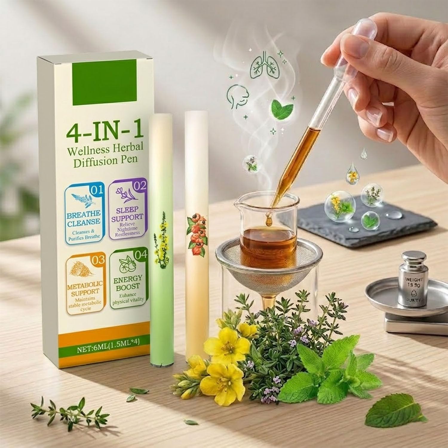 Herbal Diffuser Pen-Botanical Fragrance Stick Set,Plant-Based Mullein, Thyme & Mint Botanical Scent