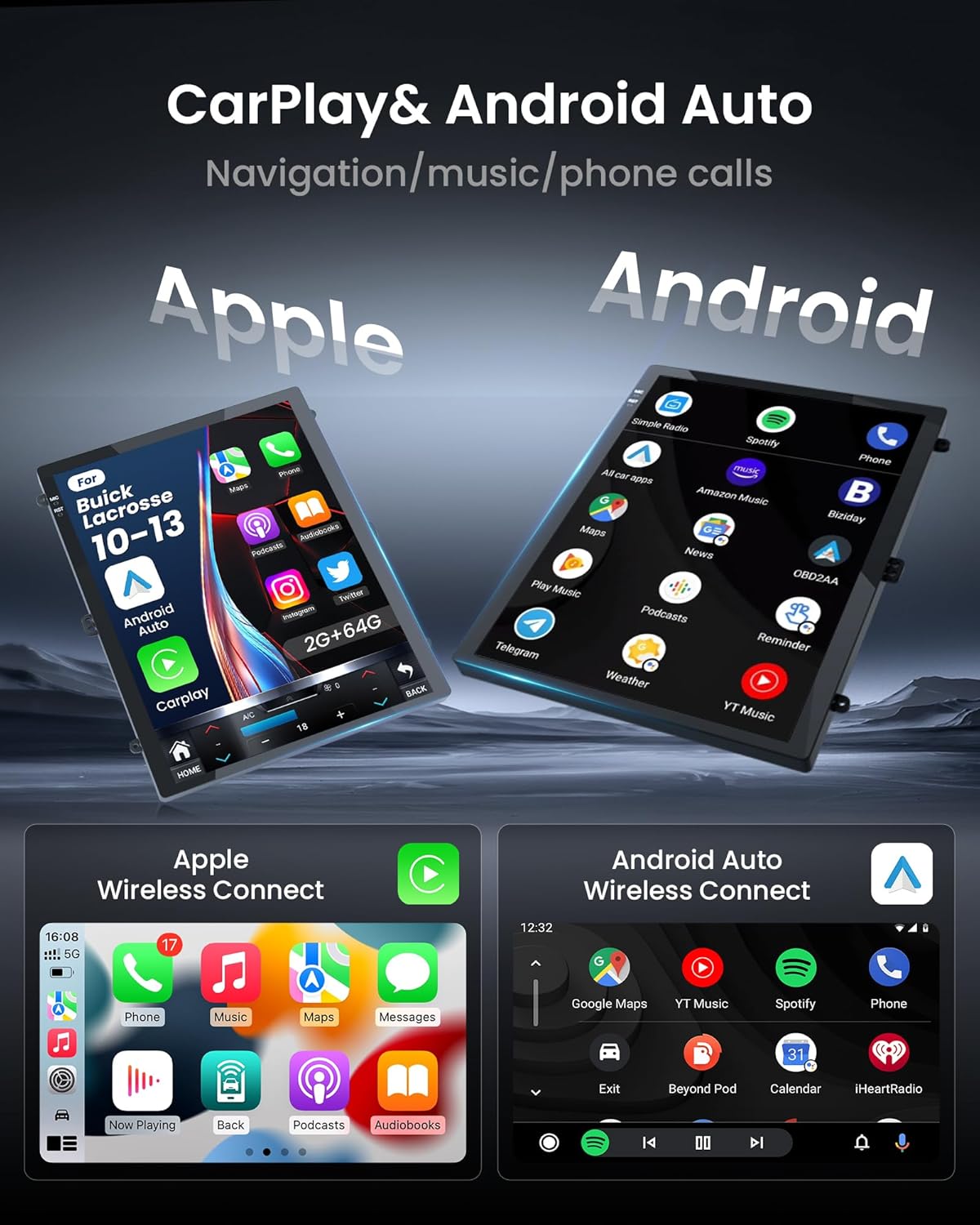 Car Radio for Buick Lacrosse 2010-2013: 2G+64G Upgrade 9.7" 1024x768 IPS Touchscreen Stereo, Android 13 Head Unit, Wireless Carplay & Android Auto, 5GWiFi GPS FM RDS BT SWC Backup Camera OTA Update