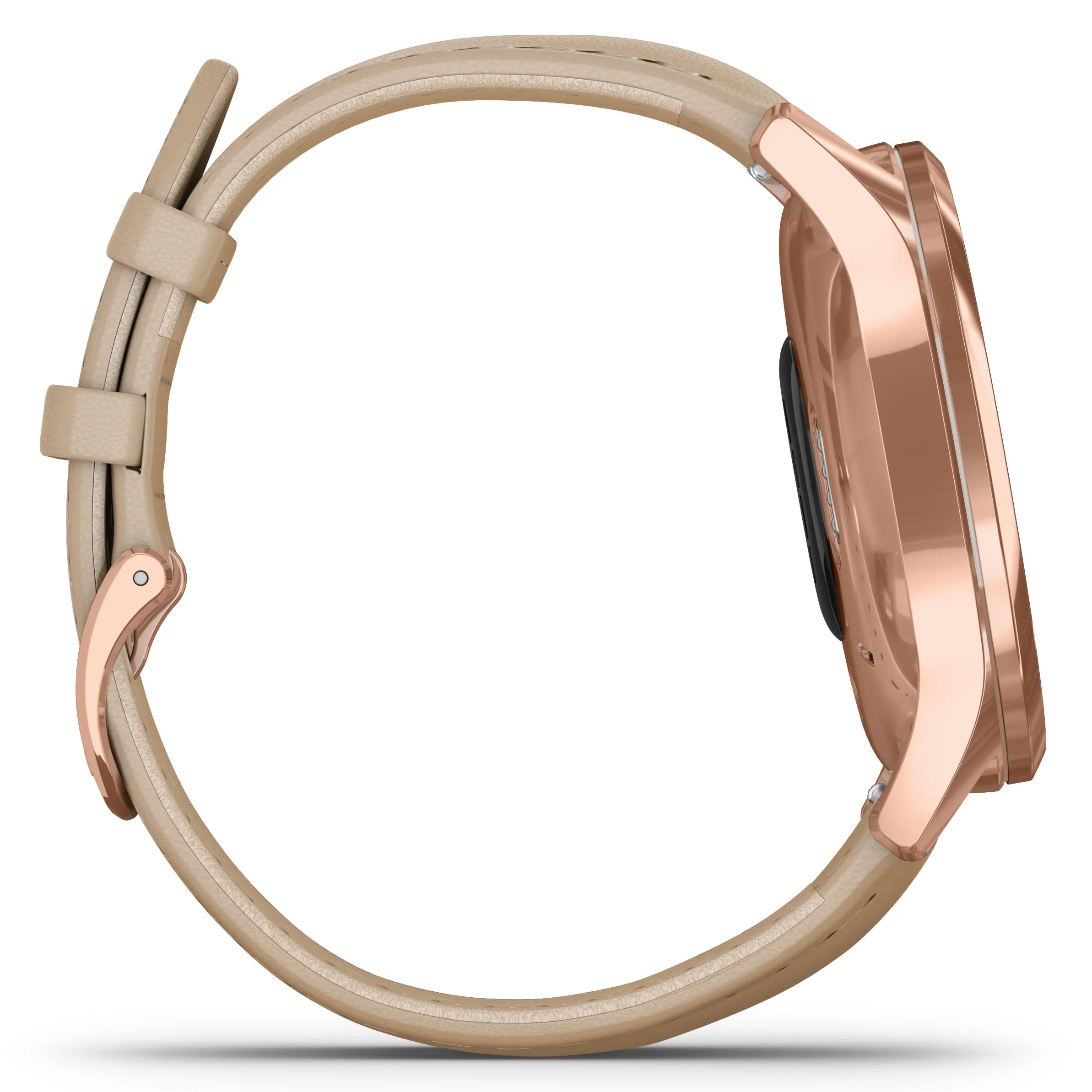 Garmin Vivomove Luxus-Smartwatch mit echten Zeigern und versteckten farbigen Touchscreens, Roségold mit hellem Sand-Lederarmband