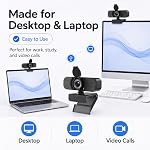 1080P Webcam with Microphone, USB Camera for PC and Laptop, Privacy Cover | For meetings, remote work, classes, streaming, and video calls; includes 105° wide view, privacy cover, and mini tripod