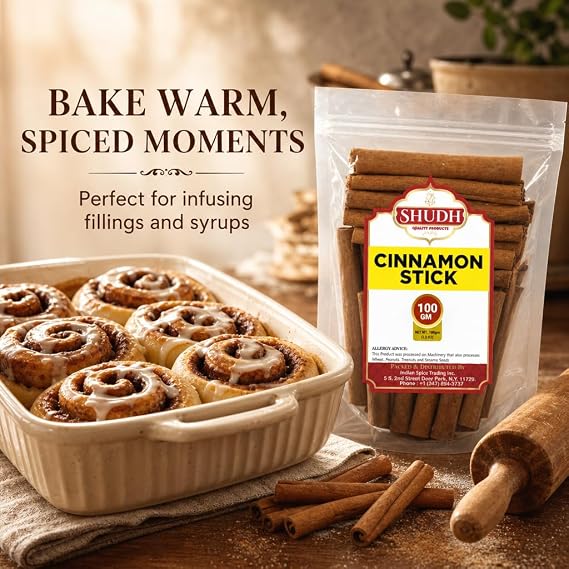 SHUDH Cinnamon Sticks 100GM (3.5 Oz) | Cassia Cinnamon | Canela | Perfect for Baking, Cooking & Beverages & Oatmeal| 2 3/4 Length | 100% Raw From Indonesia (100 GM)