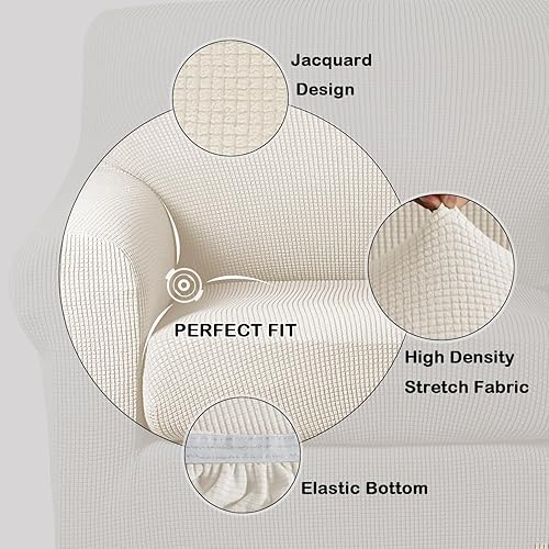 Vista 173 de Turquoize - Funda elástica para sofá de 2 piezas y 3 cojines, funda protectora lavable con elástico en la parte inferior, tela jacquard gruesa