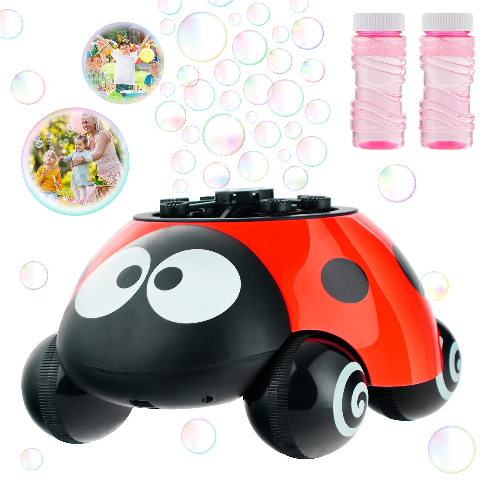 Bubble Machine for Toddlers Kids - Luminous Ladybug Toys Automatic Bubble Blower Maker with Solutions Battery Operated for Party Outdoor Wedding