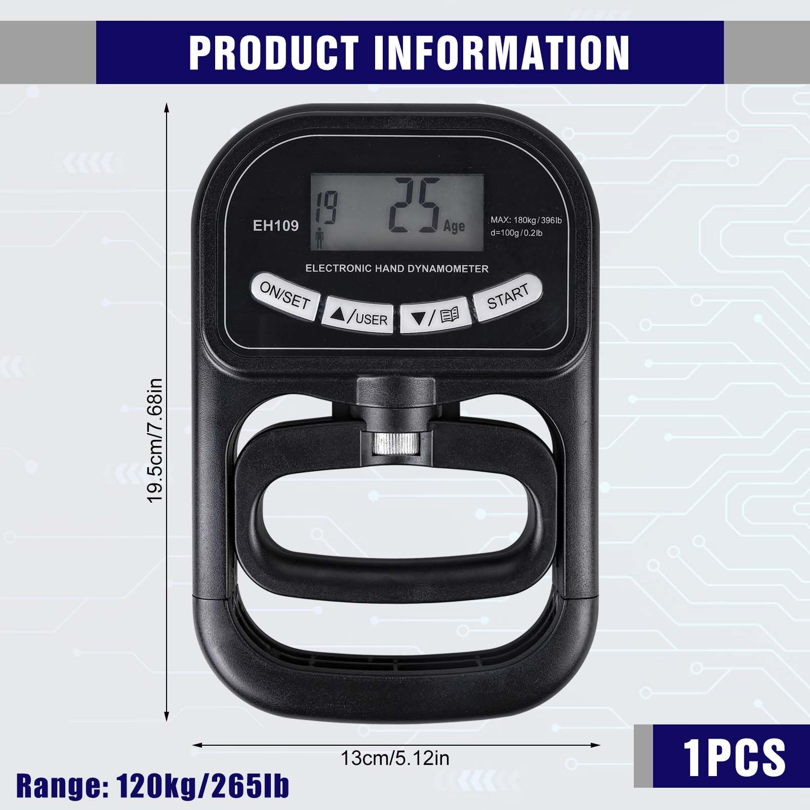 Dinamómetro digital LCD, probador de agarre Grip Strength Trainer negro
