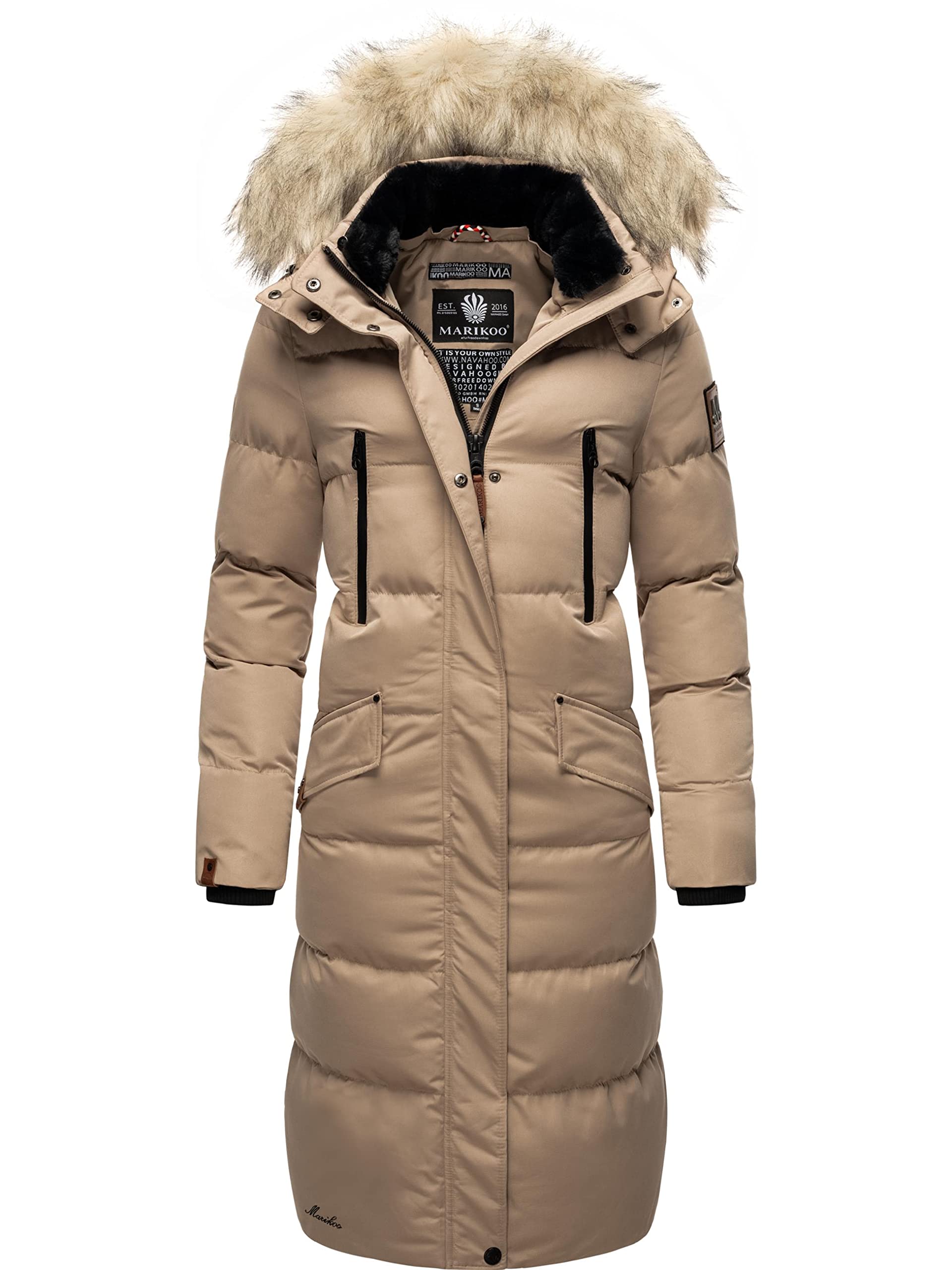 Marikoo Women's Taupe Winter Coat Quilted Parka Oversized Snow Starfish Xs - Xxl, M
