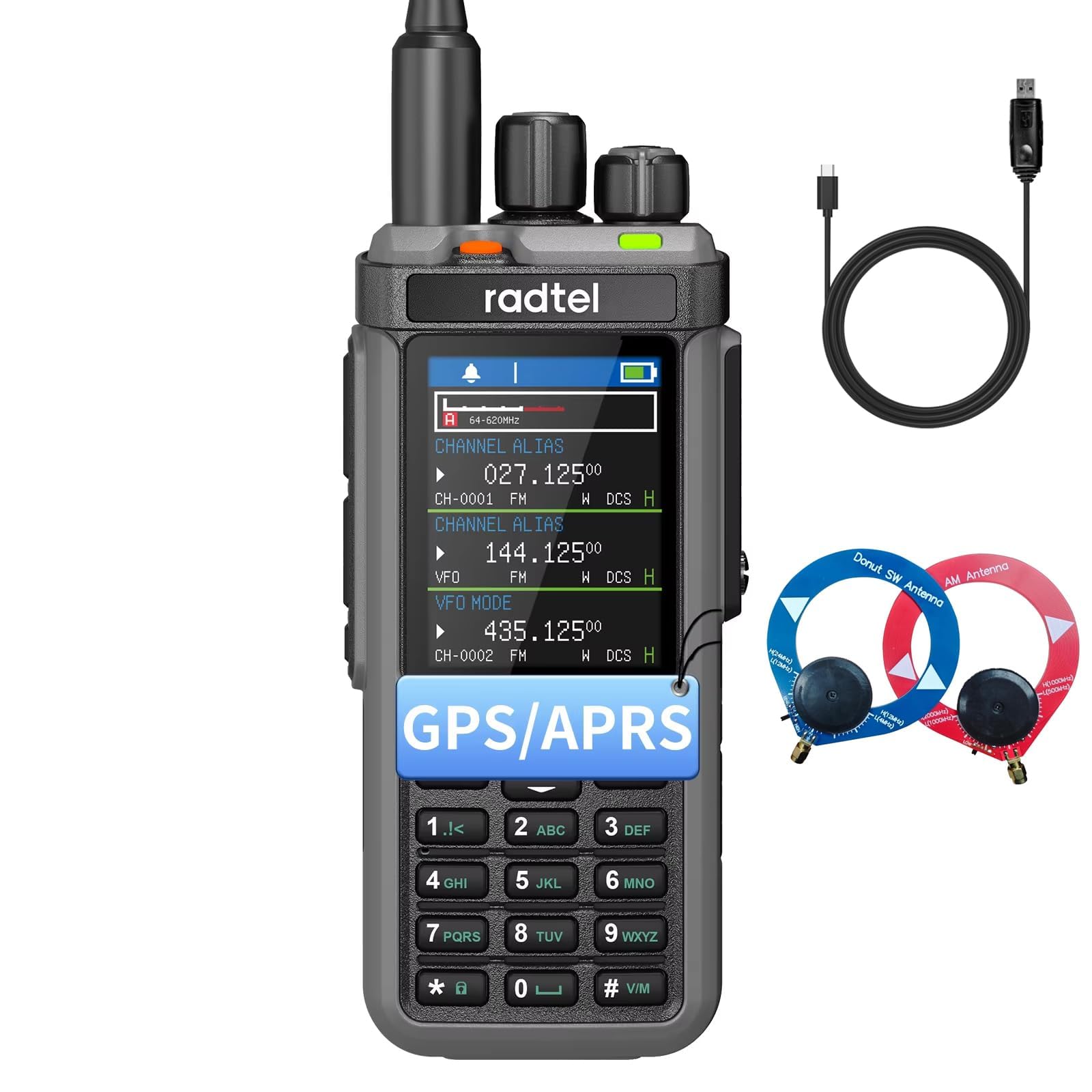 Radtel RT-880G GPS APRS 10w radioamatore walkie talkie radio CB portatile 1024 canali HF SSB Rx con ripetitore cross-band, display a colori da 2,4 pollici con cavo di programmazione Antenna SW/MW