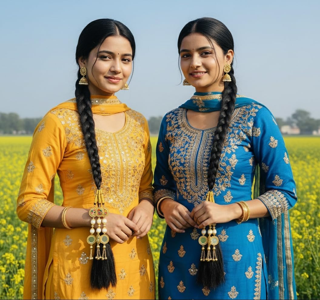 Traditional Punjabi Paranda with Pearl Detailing Elegant Hair Braid Accessory Featuring Golden Motifs & Classic Black Thread Perfect for Weddings, Festive Functions & Ethnic Hairstyles (Golden)