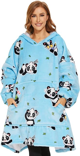 THREE POODLE Oversized Blanket Hoodie, Sherpa Fleece Wearable Blanket Sweatshirt for Adults Kids, Warm Soft Cozy Hooded Blanket Women Men Kids, One Size Fit All