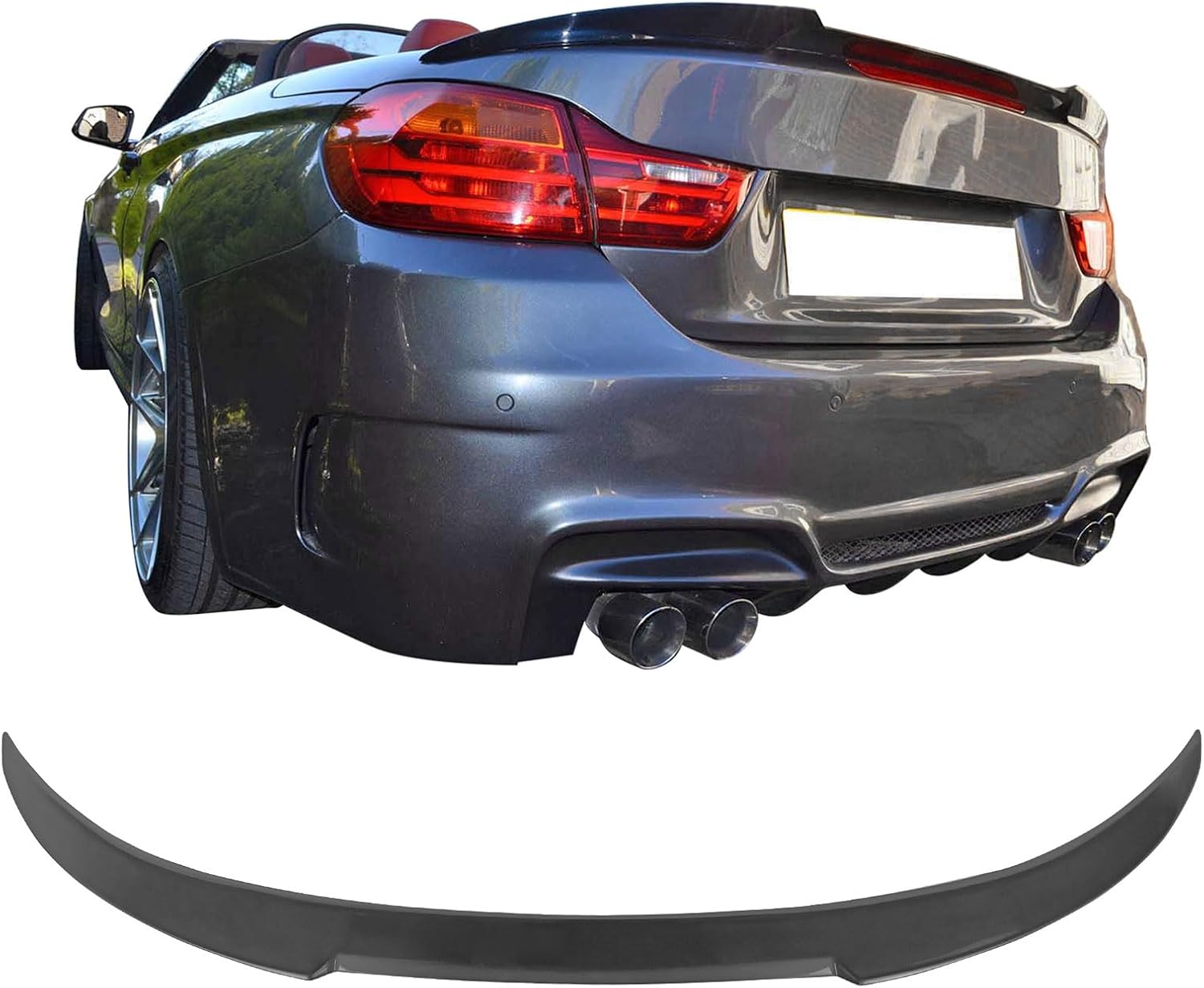 IKON MOTORSPRTS, Trunk Spoiler Compatible with 2014-2020 BMW 4-Series F33/F83 M4 Convertible, Painted #475 Black Sapphire Metallic Rear Tail Deck Lid Boot Trim ABS Plastic Decor, 2015 2016 2017 2018
