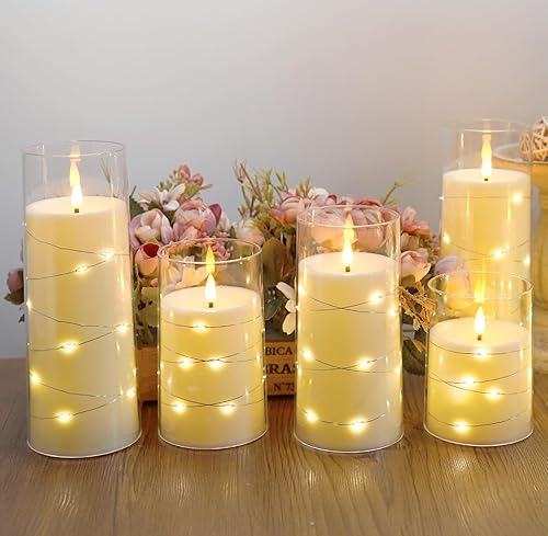 Miniatura 8 de Lezonic 6 velas LED sin llama con temporizador remoto, velas acrílicas que funcionan con pilas parpadeantes con cadena de luces incrustadas, para