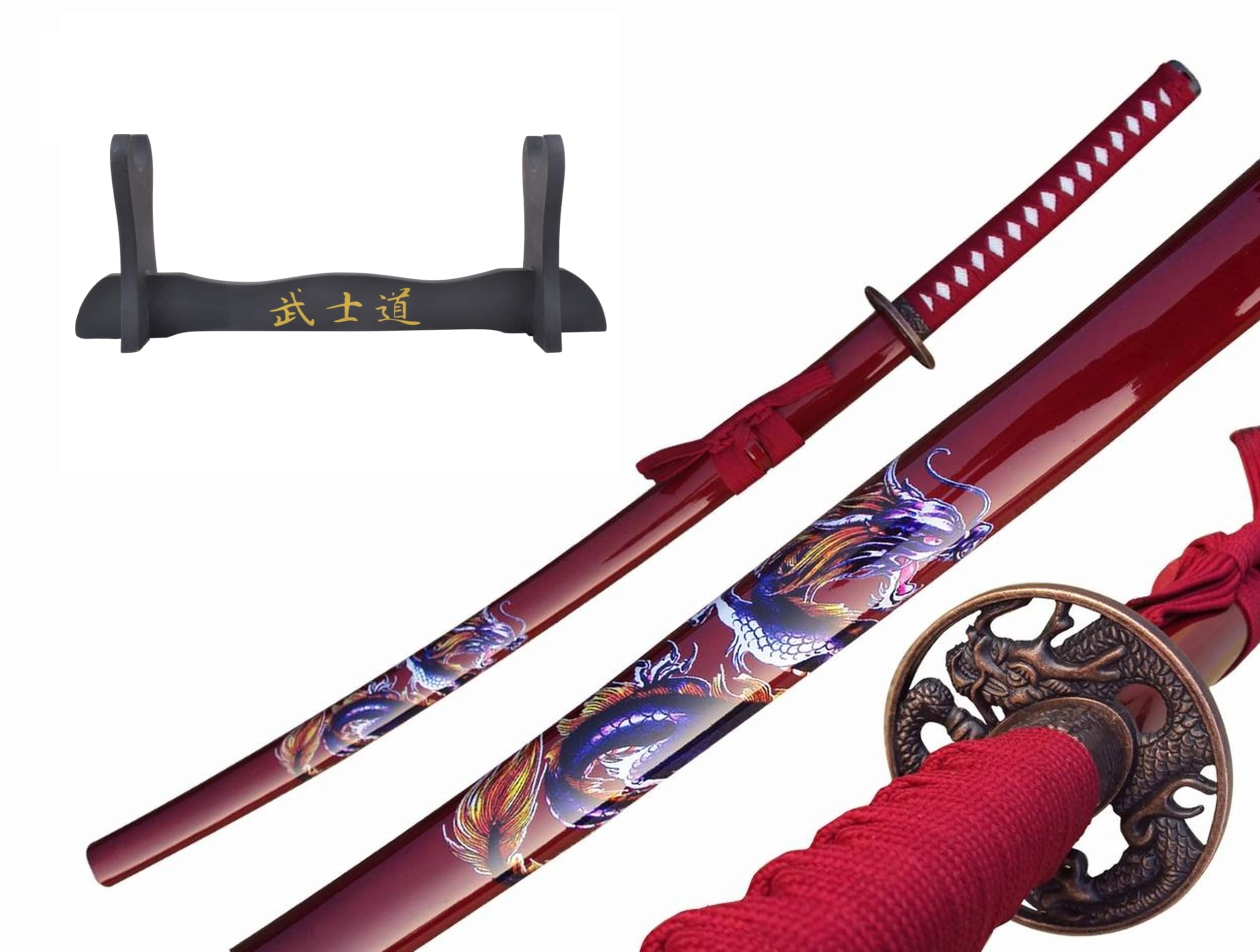 Spada da samurai Katana Red Dragon Sword Real Metal Not Sharp Steel con fodero per la decorazione di un collezionista o come regalo 4KM80-405RD